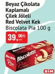 BİSCOLATA PİA BEYAZ ÇİKOLATA KAPLAMALI ÇİLEK JÖLELİ RED VELVET KEK 100 G